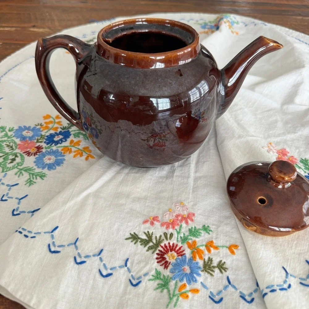 Vintage Brown Glazed Ceramic Teapot Rustic Stoneware Cottagecore Farmhouse Decor
